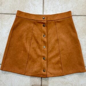 Persun Button Soft Down Faux Suede Skirt